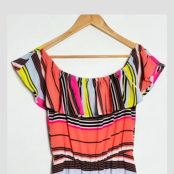 Charles Henry Dress High Low Ruffle Top On/ Off Shoulder Stripe Flounce Bottom - Picture 8 of 14